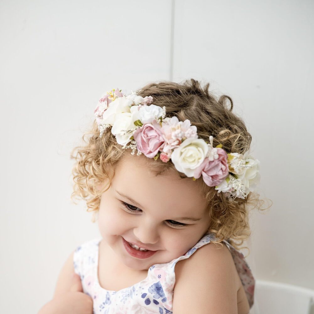 1364 White Blush Pink Flower Crown for Girls Children Floral Headpiece Pink